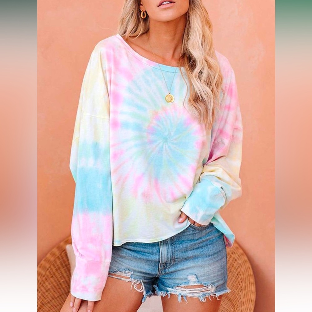 Tie Dye Sweatshirt Crewneck Long Sleeve Loose Pullover - Picture 3 of 4